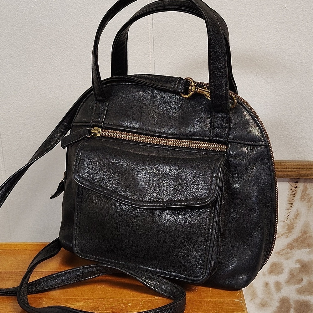 Valerie Stevens Crossbody Satchel Bag Black Zip Around Detachable Strap Vintage - Picture 3 of 12